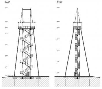 Hýlačka Lookout Tower - Řezy