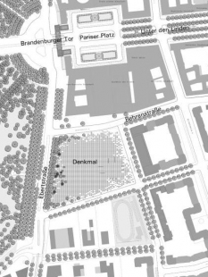 Holocaust-Mahnmal - pomník všem v Evropě zavražděným Židům - Urbanistický plán areálu památníku s přilehlými stavbami v okolí, 2004 - foto: © Senatsverwaltung für Stadtentwicklung, Berlin