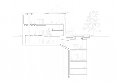 Galerie současného umění Bunkier Sztuki - dostavba - příčný řez vstupem do nových výstavních prostor / cross section through entrance to new exhibition