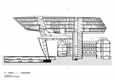 Hlavní sídlo přístavní správy v Antverpách - Podélný řez - foto: Zaha Hadid Architects