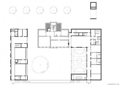 Rozšíření mateřské a základní školy v Satteins - Půdorys přízemí - foto: HEIN-TROY Architekten