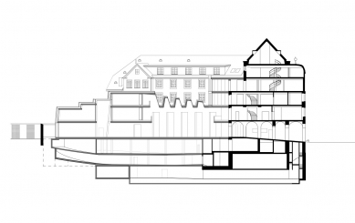 Rozšíření hlavního sídla kantonální banky Graubünden - Řez - foto: Jüngling und Hagmann Architekten