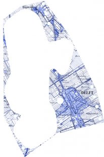 Hlavní vlakové nádraží Delft - Mapa města na podhledu vstupní haly - foto: Mecanoo