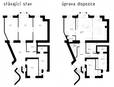 Rekonstrukce bytu v historickém domě, Praha - Půdorysy