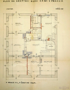 Rekonstrukce Werichovy vily - Půdorys 1. patra z roku 1929