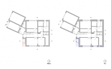 Rekonstrukce domu typu Okál - Půdorys 1.pp - foto: Pavlíček + Hulín architekti