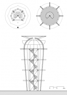 Věž Ester - Půdorysy a řez - foto: Huť architektury Martin Rajniš