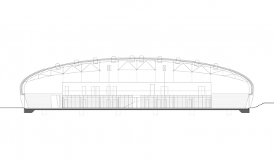 Sportovní hala Dolní Břežany - Podélný řez - foto: SPORADICAL