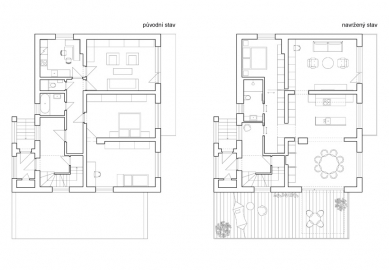 Rekonstrukce pro rodiče - Půdorysy původní stavu a realizovaného návrhu - foto: Atelier 111 architekti