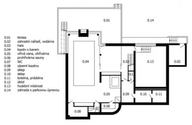 Dům s poslechovou místností - Půdorys 1pp - foto: © OK Plan, Humpolec