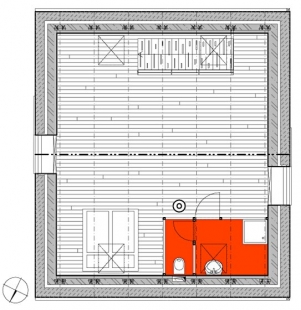 Rekonstrukce Kotrčova mlýna - Půdorys podkroví - foto: © Lucie Kavánová