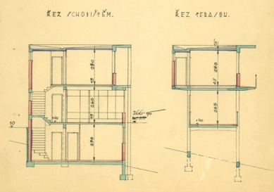 Rekonstrukce Paličkovy vily  - Příčné řezy - třetí verze návrhu Marta Stama.