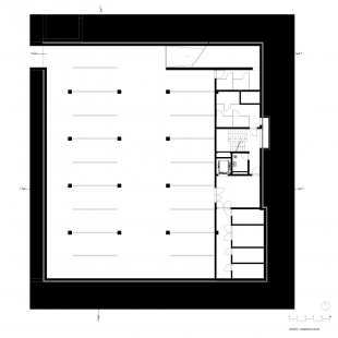 Polyfunkční dům Kvítková - Půdorys 1. podzemního podlaží - foto: CHLÁDEK ARCHITEKTI