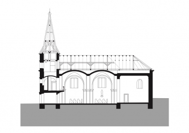 Rekonstrukce kostela Nanebevzetí Panny Marie v Mařaticích - Podélný řez - foto: knesl + kynčl architekti