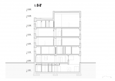 Přístavba objektu střední školy Kostka - Řez b-b' - foto: chaarchitekti