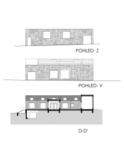 Radnice v Praze-Ďáblicích - Příčný řez a pohledy - foto: A.LT architekti