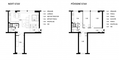 Stavební úpravy a interiér bytu, Praha 4 - Půdorysy