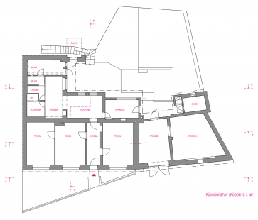 Rekonstrukce domu v Rozdrojovicích - Půdorys 1.np - původní stav - foto: Archanti