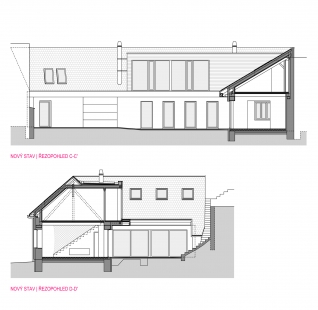 Rekonstrukce domu v Rozdrojovicích - Řezy - návrh - foto: Archanti