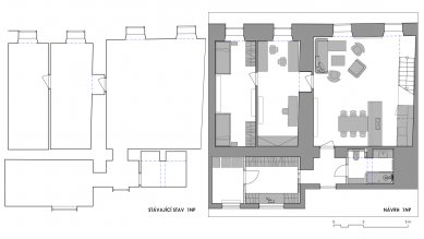 Rekonstrukce a rozšíření bytu v Náměšti - Půdorysy 1NP