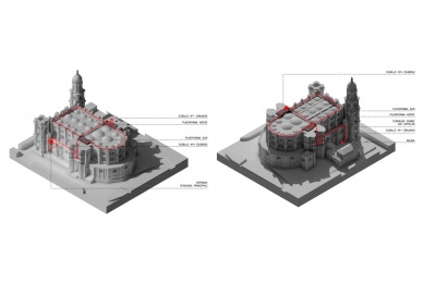 Turistický přístup na střechu katedrály v Malaze - Axonometrie - foto: Marinauno Arquitectos