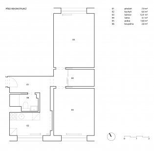 Reconstruction of an apartment in Holešovice - Original state floor plan