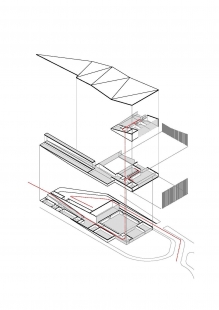 112 Emergency Service Extremadura Office - Rozložená axonometrie - foto: Daniel Jiménez + Jaime Olivera arquitectos