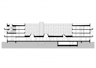 Dům s pečovatelskou službou v Českých Budějovicích - Podélný řez - foto: ABM architekti