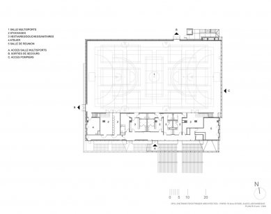Sportovní centrum Jules Ladoumègue - Půdorys 2.np - foto: Dietmar Feichtinger Architectes