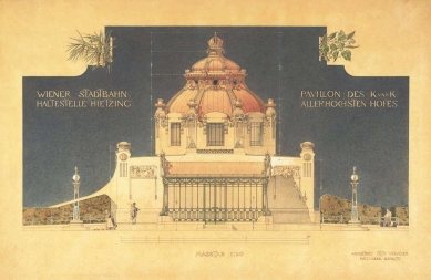 Dvorní zastávka Hietzing - Olbrichova kresba dvorního pavilonu