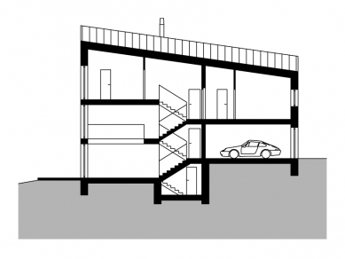 House with a sloping roof - Longitudinal section - foto: Stempel & Tesar architekti