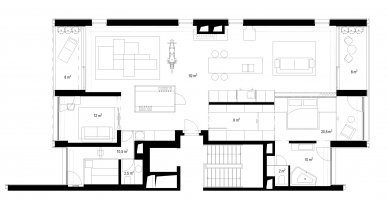 Interior of the apartment with a motorcycle in Prague - Vokovice - <translate>P Floor Plan</translate>