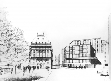 New Stage in Prague - Back facade, perspective - foto: Bohuslav Fuchs, 1965