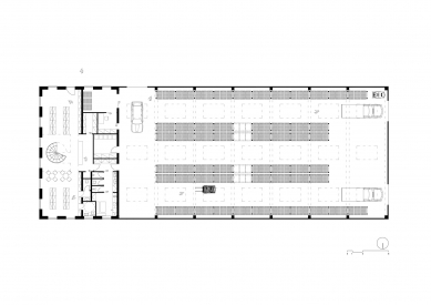 Hala s administrativou - Půdorys 1.np - foto: Radovan Vacík Architects