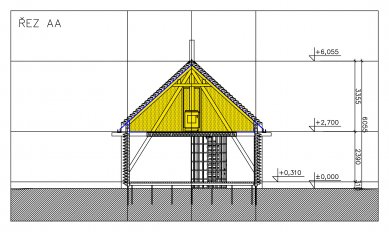 Přístavba Jižní Čechy - Řez a-a' - foto: Huť architektury Martin Rajniš