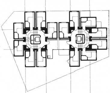 Nakagin Capsule Tower - Půdorys - foto: © Kisho Kurokawa Architect & Associates