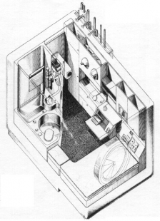 Nakagin Capsule Tower - Axonometrie obytné kaple - foto: © Kisho Kurokawa Architect & Associates