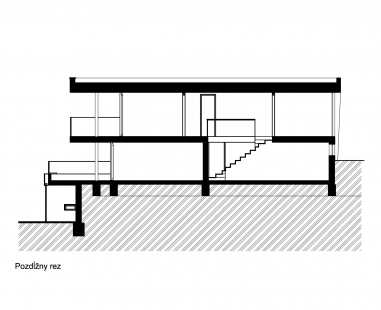 Chata pri jazere - Podélný řez - foto: Compass architekti