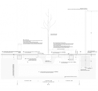 Revitalizace veřejného prostoru u obchodního centra Cíl v Praze na Zahradním Městě - Řez modulem A-C