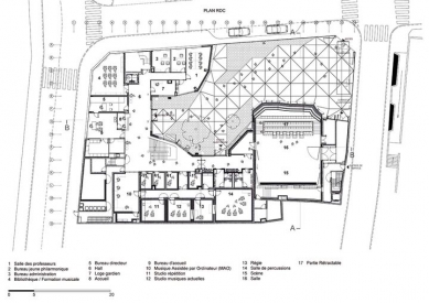 Music and Dance Conservatory - <html>Půdorys přízemí</html>  
<html>Ground floor plan</html> - foto: Jakob+MacFarlane