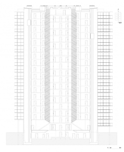 Rekonstrukce věžového domu Bois-le-Prêtre - Podélný řez - foto: Lacaton & Vassal