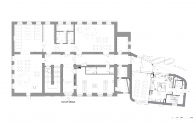 Dostavba a rekonstrukce základní a mateřské školy v Úněticích - Půdorys 1.np  - foto: bdXarchitekti 