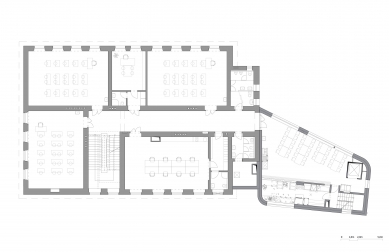 Dostavba a rekonstrukce základní a mateřské školy v Úněticích - Půdorys 2.np  - foto: bdXarchitekti 