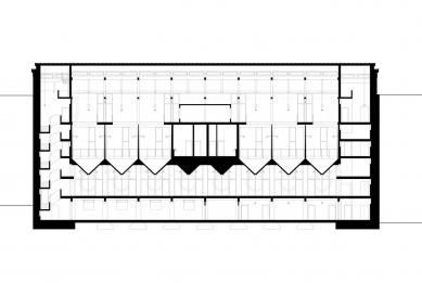 Hostel Silo v Basileji - Podélný řez - foto: Harry Gugger Studio