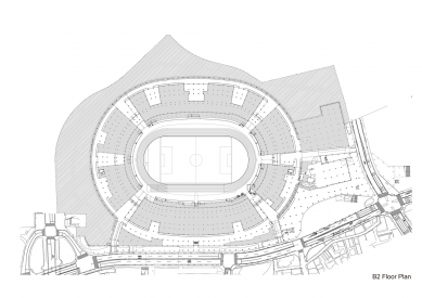 Japonský národní stadion - Půdorys 2. suterénu - foto: © Taisei Corporation, Azusa Sekkei Co., Ltd., Kengo Kuma and Associates Joint Venture