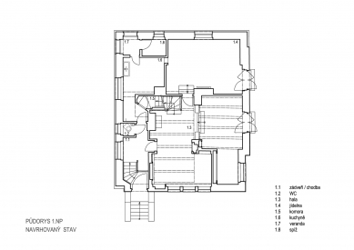 Obnova Müllerovy vily v Olomouci - Půdorys 1.np - foto: Sborwitz Architekti