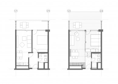 Apartmán Čeladná - Půdorysy původního a současného stavu