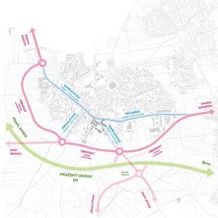 New Center Jesenice - Traffic scheme - broader relations - foto: Pavel Hnilička Architects + Planners, s.r.o.