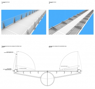 Nová Trojská lávka - Detail sklápěcího zábradlí