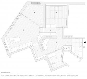 Rekonstrukce bytu v Holešovicích - Půdorys bytu po rekonstrukci - foto: COLLARCH